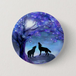 Wolven Wildlife Animals Blue Button