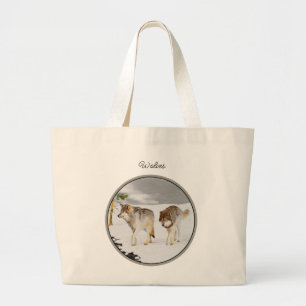 Wolven Winter Sneeuw Schilderen Originele Wildlife Grote Tote Bag