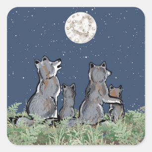Wolven Wolf Howling in Moon, Nacht sterren Animal Vierkante Sticker