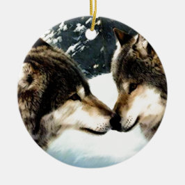 Wolven Wolf Sneeuw Winter Sneeuw Koppel Liefde Keramisch Ornament