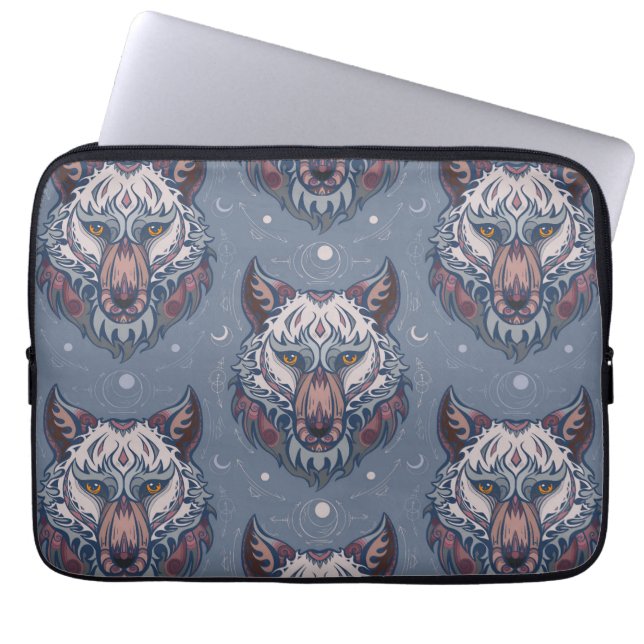 wolvenhoofden met boho-decoratie laptop sleeve (Voorkant)