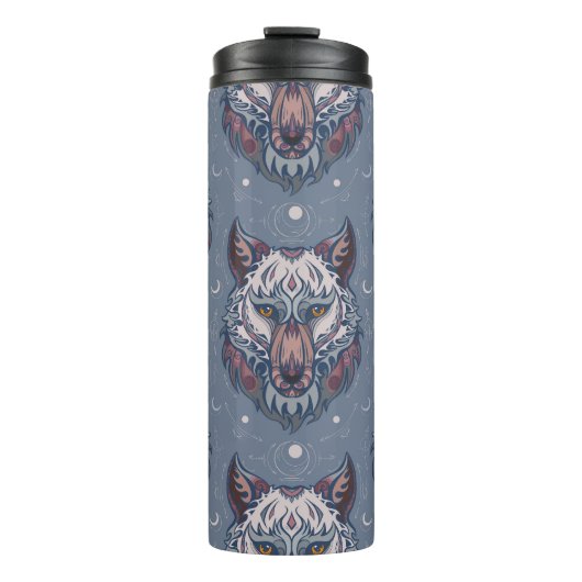 wolvenhoofden met boho-decoratie thermosbeker (Voorkant)