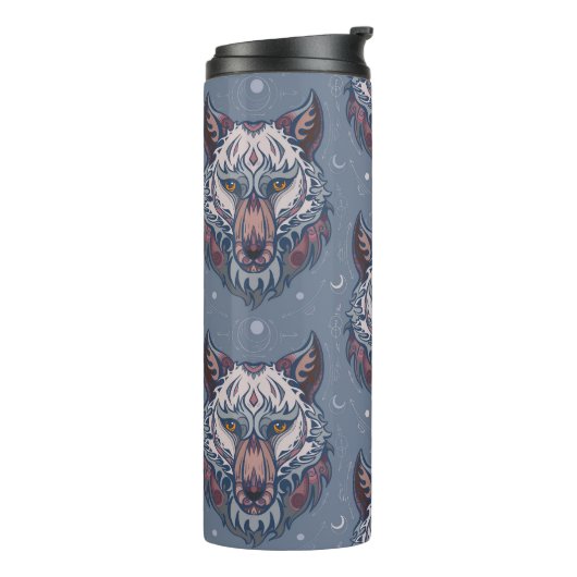 wolvenhoofden met boho-decoratie thermosbeker (Gedraaid links)