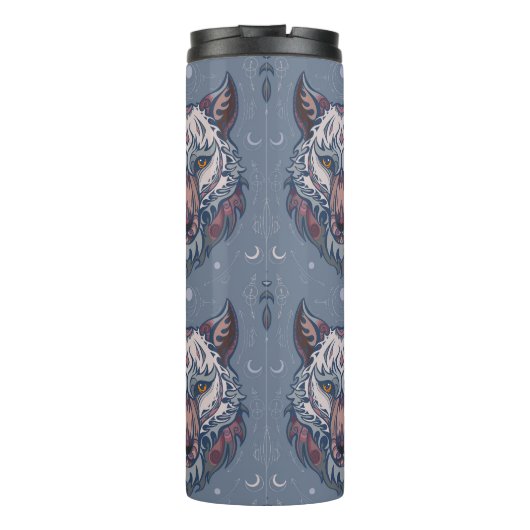 wolvenhoofden met boho-decoratie thermosbeker (Achterkant)