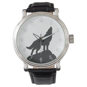 Wolvensilhouet — Kies achtergrondkleur Horloge