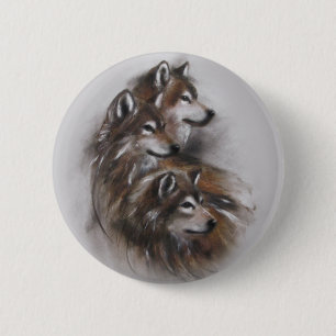 Wolvenwolven, wilde dieren, natuurkunst, natuur, ronde button 5,7 cm