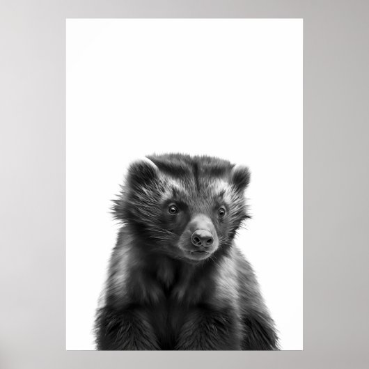 Wolverine Woodland Modern Portret zwart wit Poster (Voorkant)