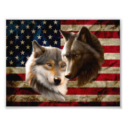 Wolves American Flag Foto Afdruk (Voorkant)