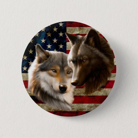 Wolves American Flag Ronde Button 5,7 Cm (Voorkant)