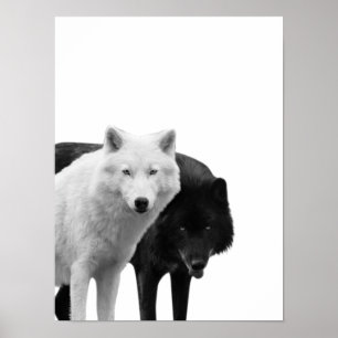 Wolves Black White Cabin Rustic Photo Poster
