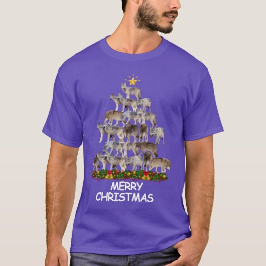 Wolves Christmasree Merry Christmas funny T-shirt (Voorkant)