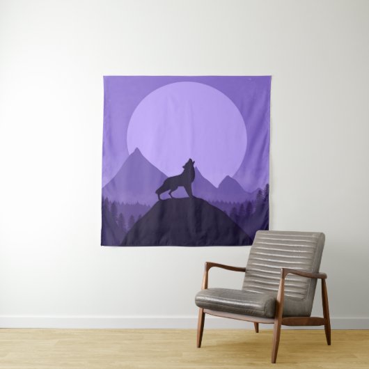 Wolves Howling Moon | Ideaal geschenk ter gelegenh Wandkleed (In situ)