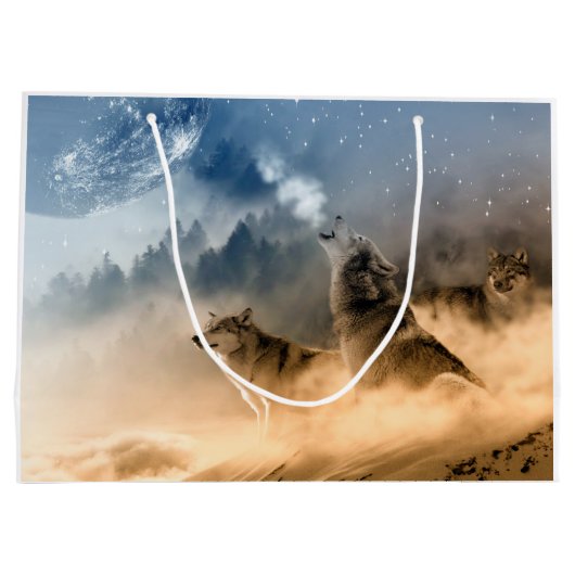 Wolves Moon Fog Natuur Scenery Large Cadeauzakje (Achterkant)