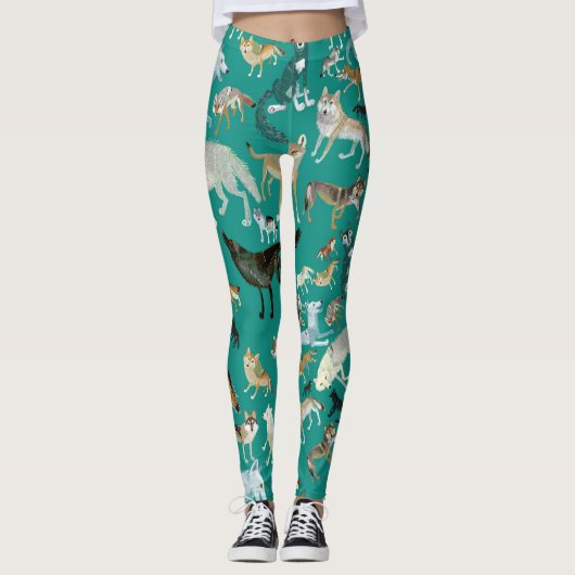 Wolves of the world Turquoise pattern Leggings (Voorkant)