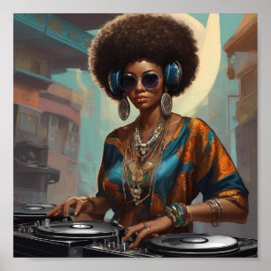 woman afro dj poster