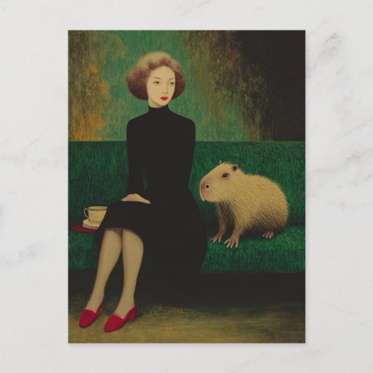 Woman and Capybara on the couch Briefkaart (Voorkant)
