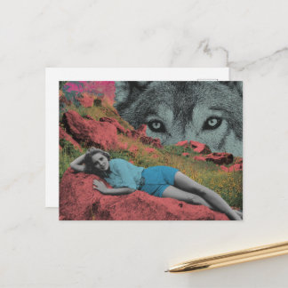 Woman and Wolf in Nature Briefkaart
