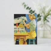  Woman Architect Miniature House Blueprints Briefkaart (Staand voorkant)