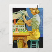  Woman Architect Miniature House Blueprints Briefkaart (Voorkant / Achterkant)