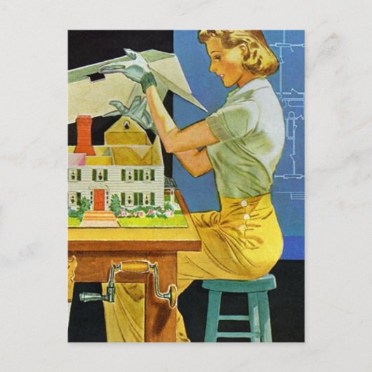  Woman Architect Miniature House Blueprints Briefkaart (Voorkant)