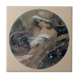 Woman Art Nouveau Mucha Winter Tegeltje