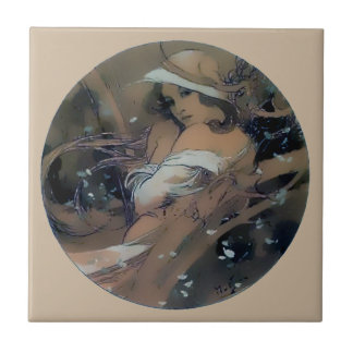 Woman Art Nouveau Mucha Winter Tegeltje