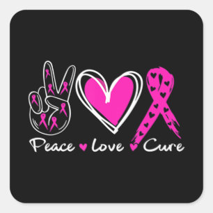 Woman Breast Cancer Awareness Costume Pink Peace L Vierkante Sticker