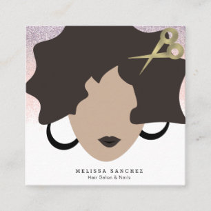 Woman Brown Hair Faux Gold Glitter Salon Beauty Vierkante Visitekaartje