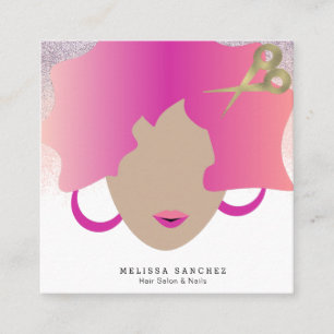 Woman Brown Hair Faux Gold Glitter Salon Beauty Vierkante Visitekaartje