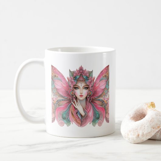 Woman Buttrfly Koffiemok (Met donut)