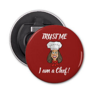 Woman Chef Button Flesopener