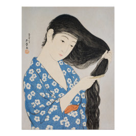 Woman Combing Her Hair Perfect Poster