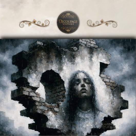 Woman Emerging from Brick Wall Decoupage Tissuepapier