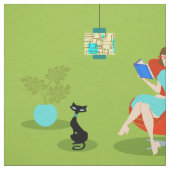 Woman Fabric Retro Reading Stof (Swatch)