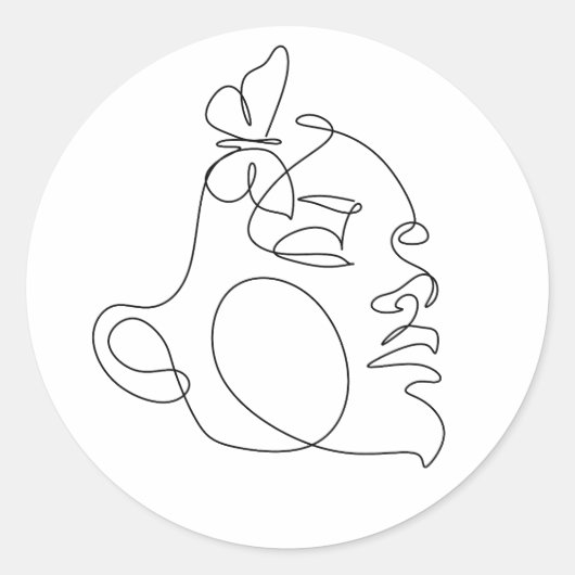Woman Face Line Art Ronde Sticker (Voorkant)