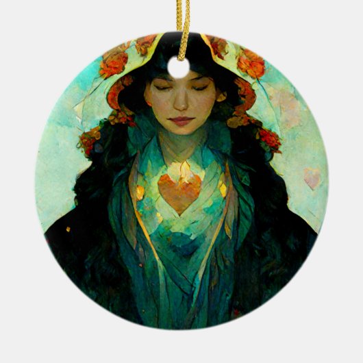 Woman Fantasy Sci-Fi met gloeiend hart Keramisch Ornament (Voorkant)