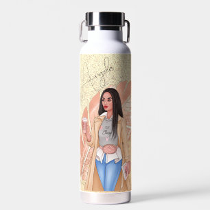 Woman Fashionista Pink Gold Water Bottle Waterfles