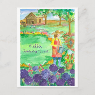 Woman Gardening Alliums Hallo Gardening Friend Briefkaart