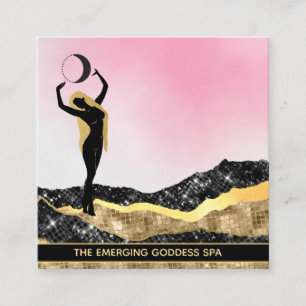 *~* Woman Goddess Moon Pastel Pink White Glitter Vierkante Visitekaartje