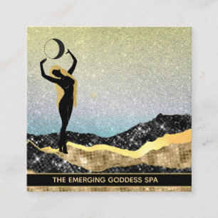 *~* Woman Goddess Moon Rainbow Pastel Glitter Vierkante Visitekaartje