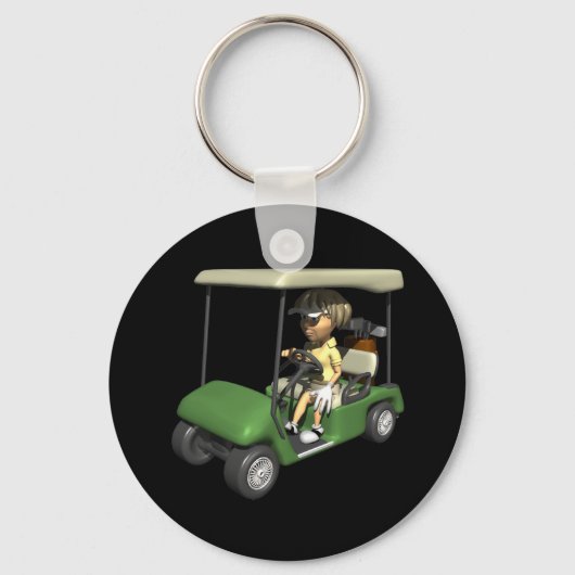Woman Golfer Cart Sleutelhanger (Voorkant)