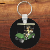 Woman Golfer Cart Sleutelhanger (Voorkant)