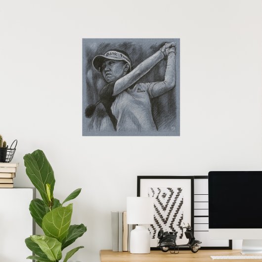 Woman Golfer Drawing - Golf Art Print (Thuiskantoor)