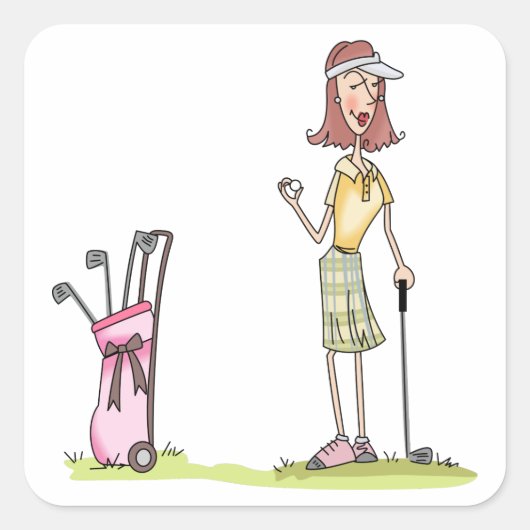 Woman Golfer Vierkante Sticker (Voorkant)