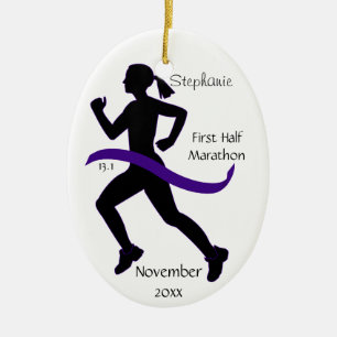 Woman Half marathon Runner Ornament in Paars