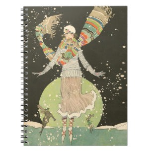 Woman Ice Skater uit 1920 met kleurrijke Scarf Notitieboek