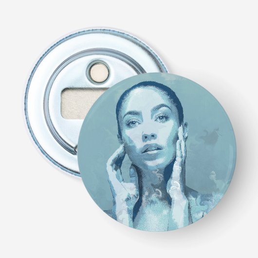 "Woman in Blue" Button Flesopener (Voorkant)