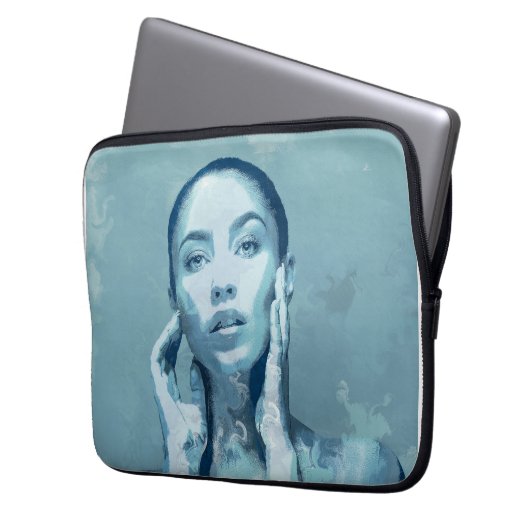 "Woman in Blue" Laptop Sleeve (Voorkant Links)