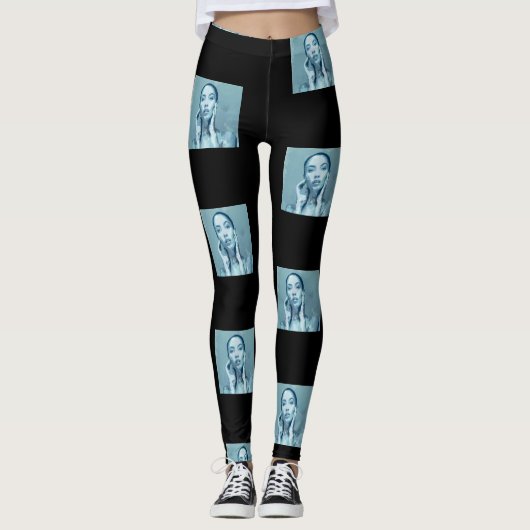"Woman in Blue" Premium Canvas  Leggings (Voorkant)