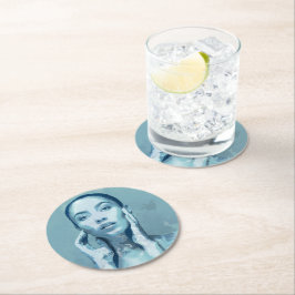 "Woman in Blue" Premium Canvas  Ronde Kartonnen Onderzetter